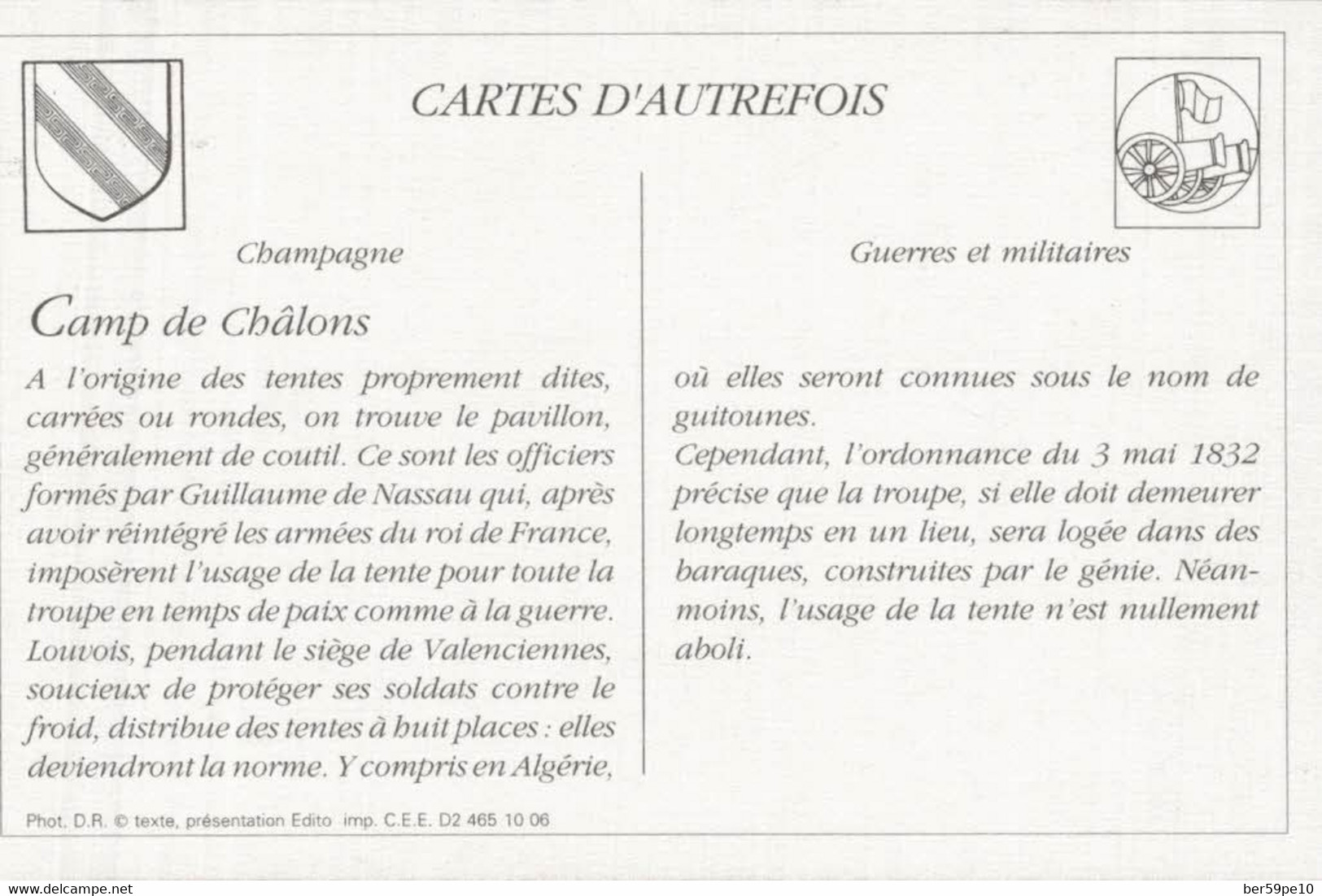 CARTES D'AUTREFOIS GUERRES ET MILITAIRES CHAMPAGNE CAMP DE CHALONS - Champagne-Ardenne