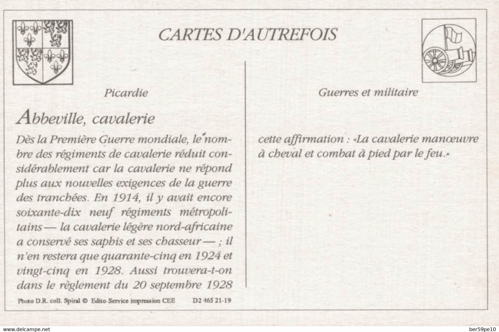 CARTES D'AUTREFOIS GUERRES ET MILITAIRES PICARDIE ABBEVILLE CAVALERIE - Picardie