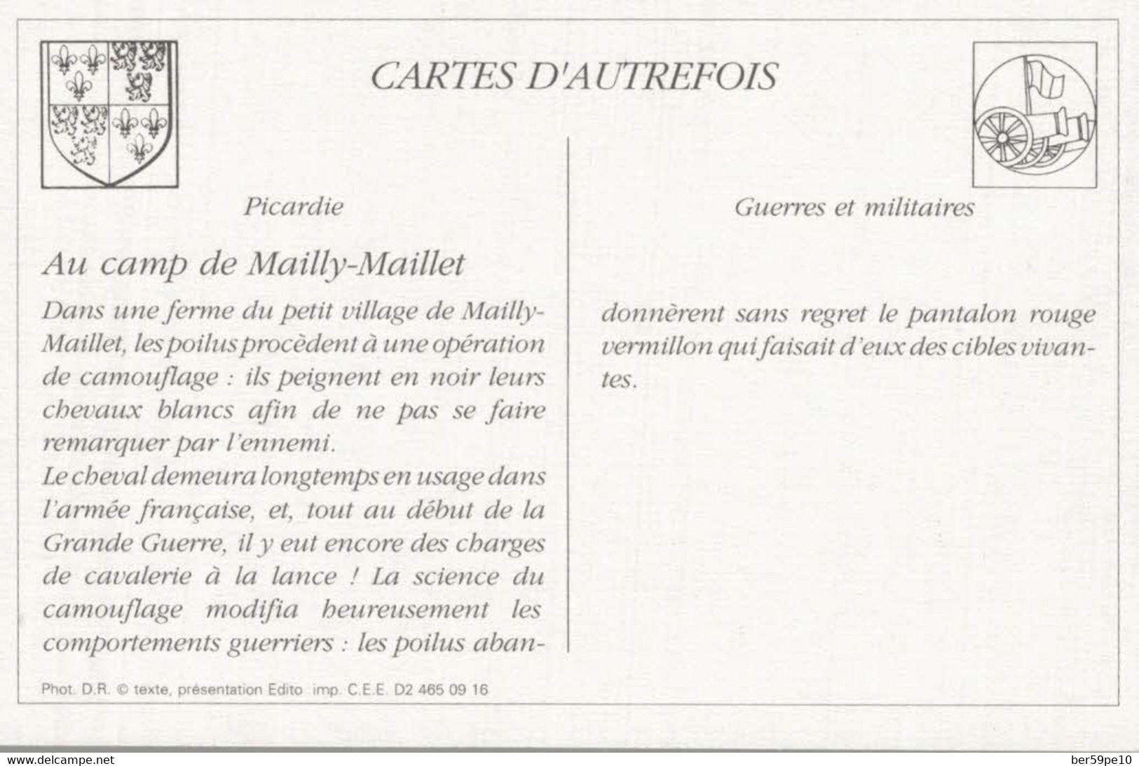 CARTES D'AUTREFOIS GUERRES ET MILITAIRES PICARDIE AU CAMP DE MAILLY-MAILLET - Picardie