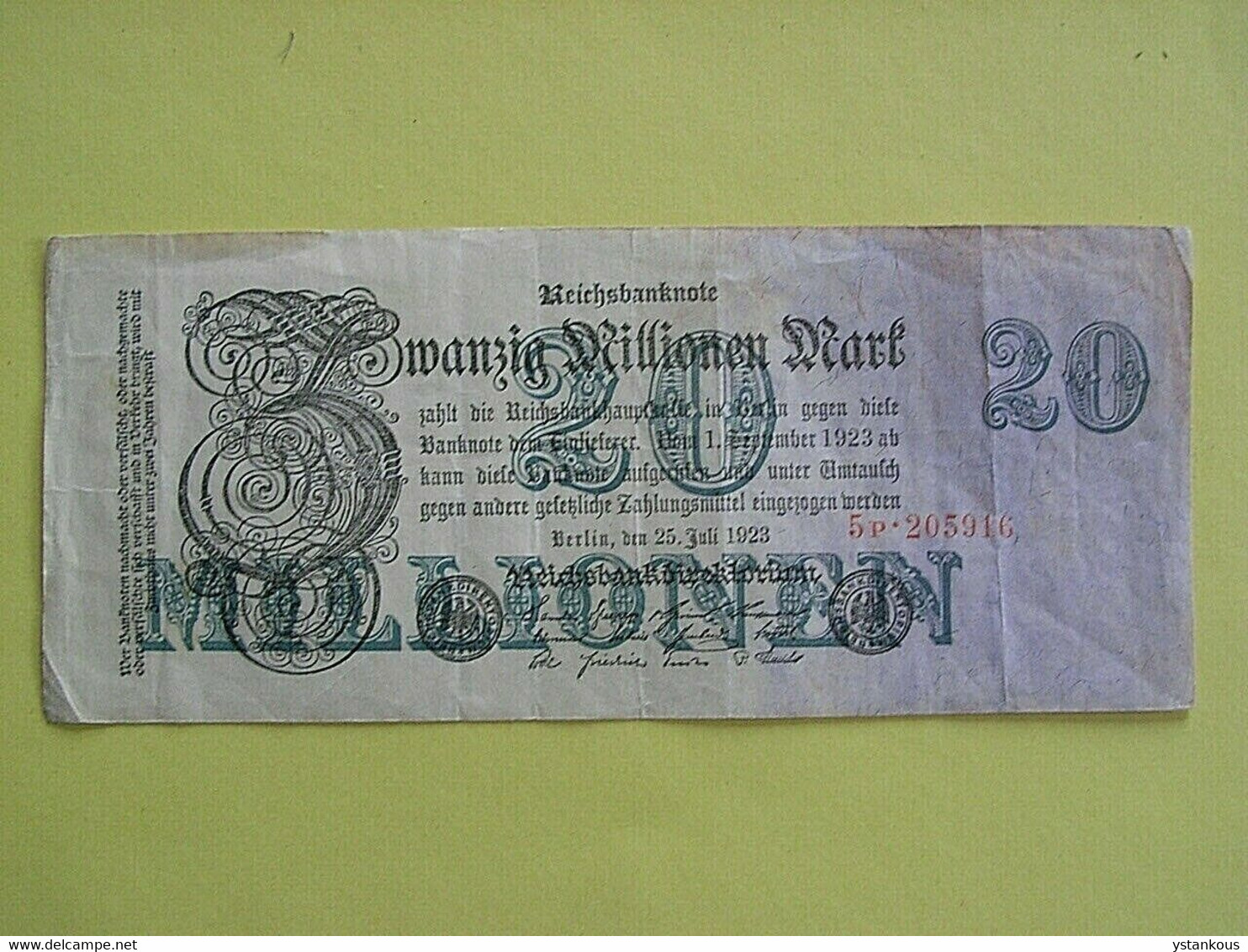 Billet De 20 000 000 Mark De 1923 Allemagne - 20 Millionen Mark