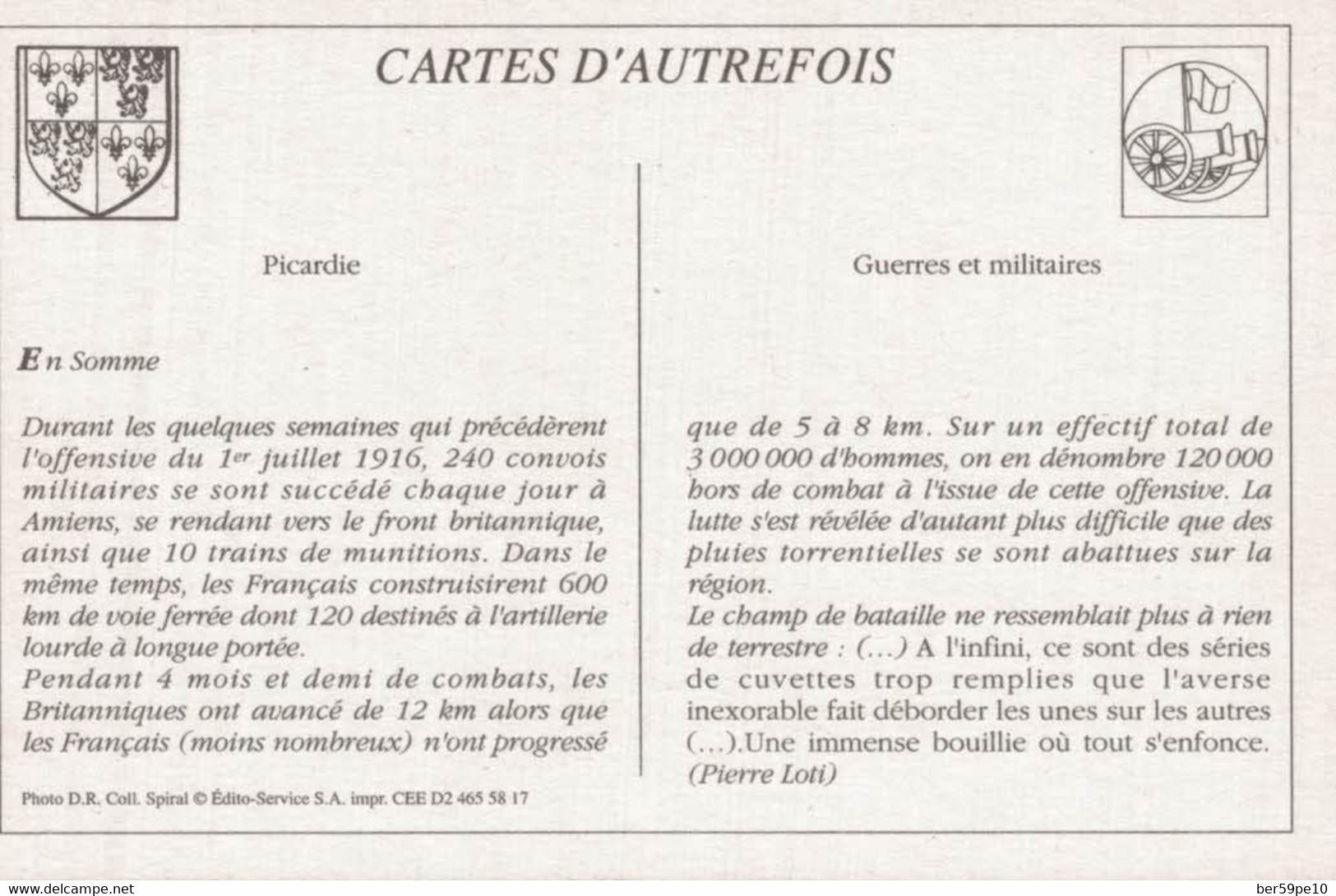 CARTES D'AUTREFOIS GUERRES ET MILITAIRES PICARDIE EN SOMME - Picardie