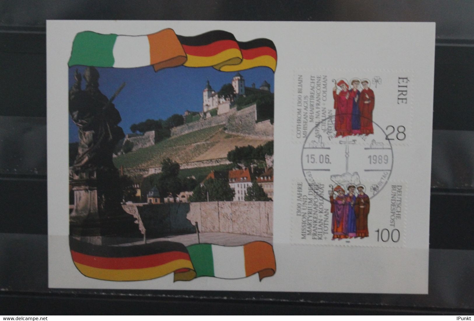 Deutschland 1989;Frankenapostel:Kilian,Kolonat,Totnan,MiNr 1424 Mit Irland-Marke Auf MC - Maximum Cards