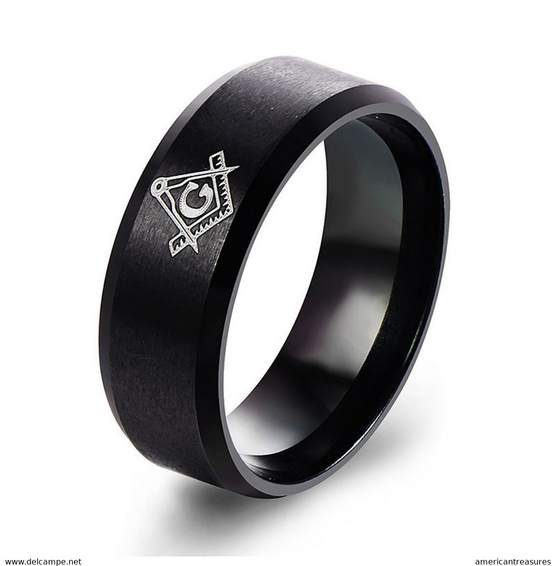 USA Stainless Steel Ring Black Titanium Coating - Freemasonry Inscription - Diameter 18mm - NEW - Anillos