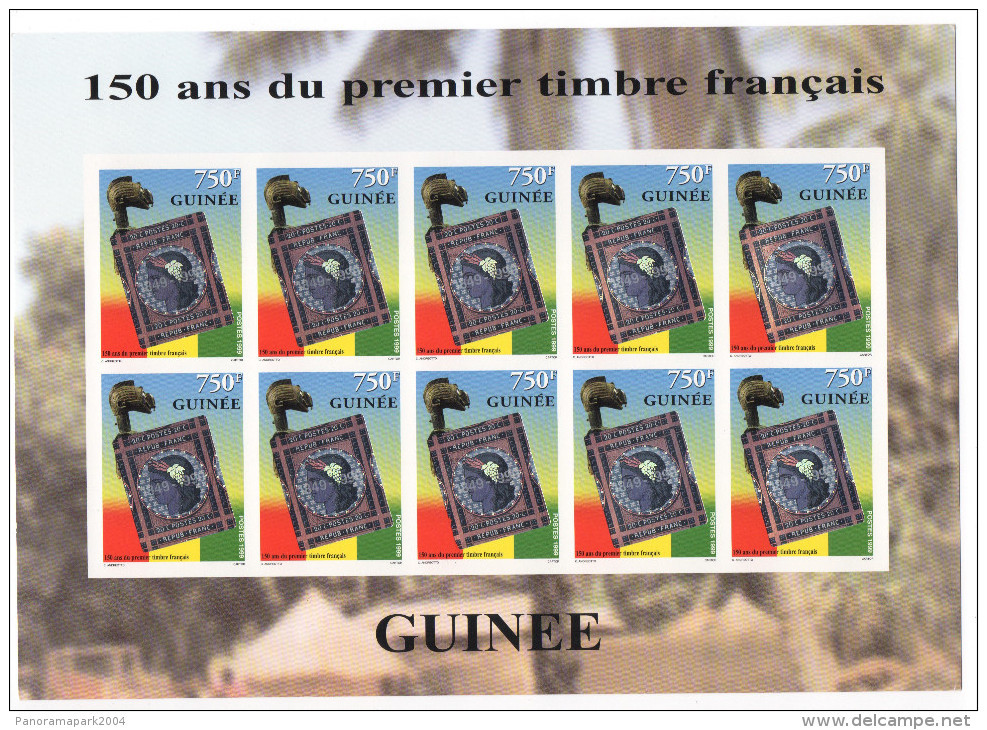 Guinée Guinea 1999 Mi. 2464 NON DENTELE IMPERF Kleinbogen 150 Ans Premier Timbre Français Hologramm Hologramme - Hologrammen
