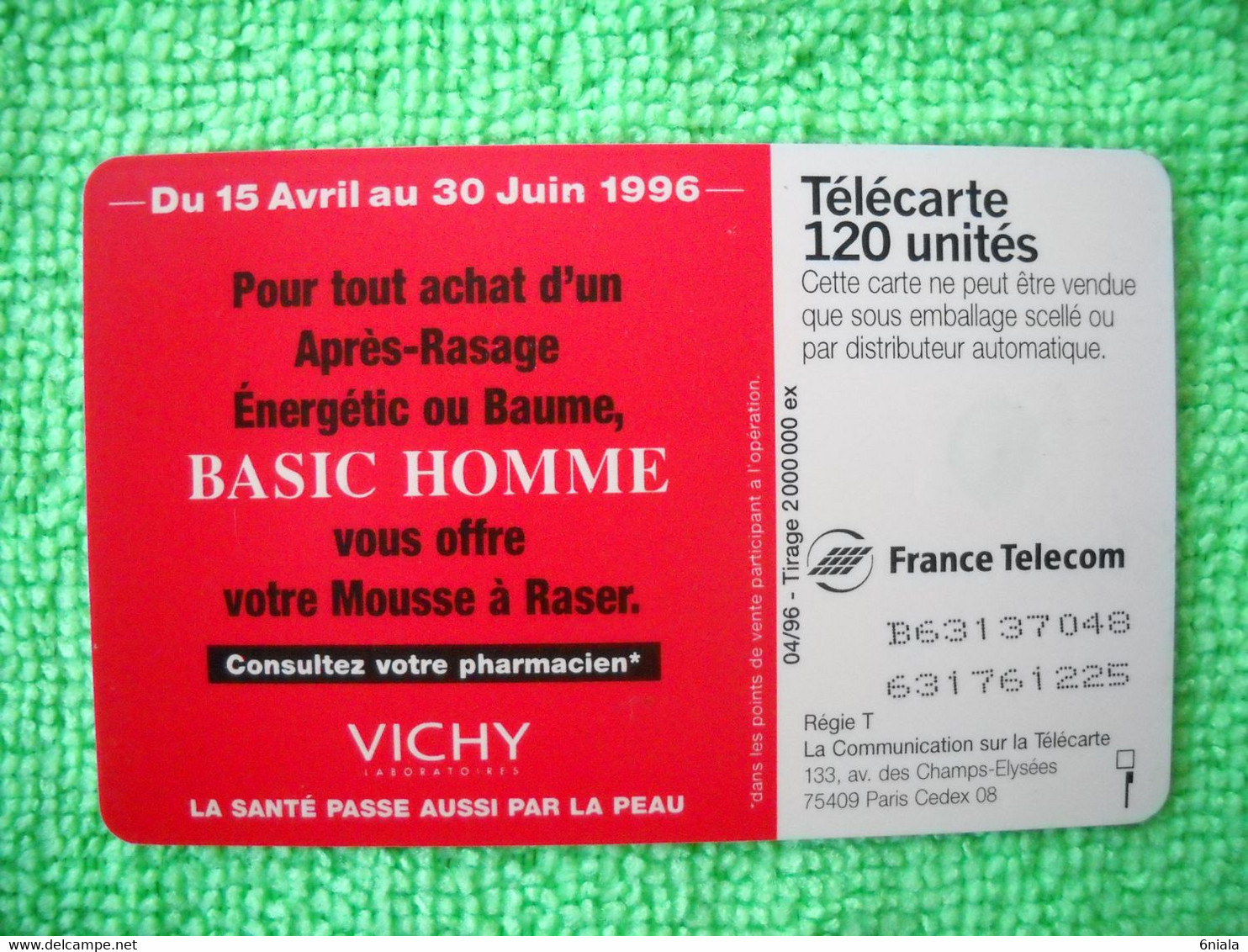 7109 Télécarte Collection BASIC Pour HOMME Parfum   Vichy    120u  ( Recto Verso)  Carte Téléphonique - Perfume