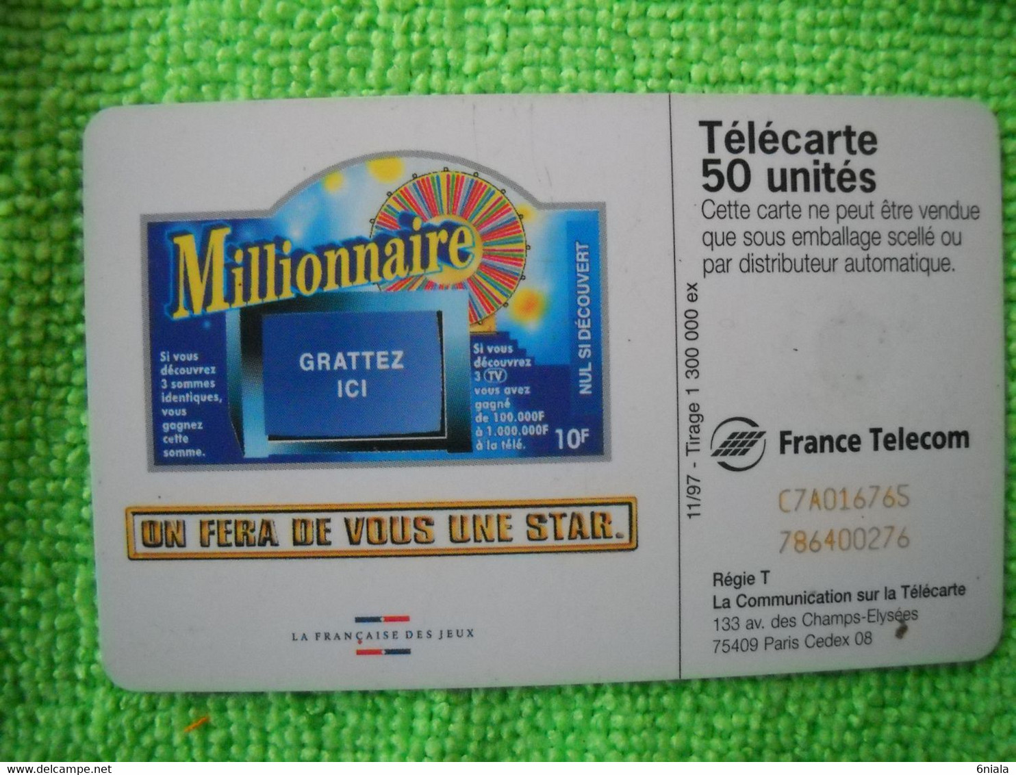 7116 Télécarte Collection CABINE Téléphone De Star  FDJ  Millionnaire 50u  ( Recto Verso)  Carte Téléphonique - Telefone