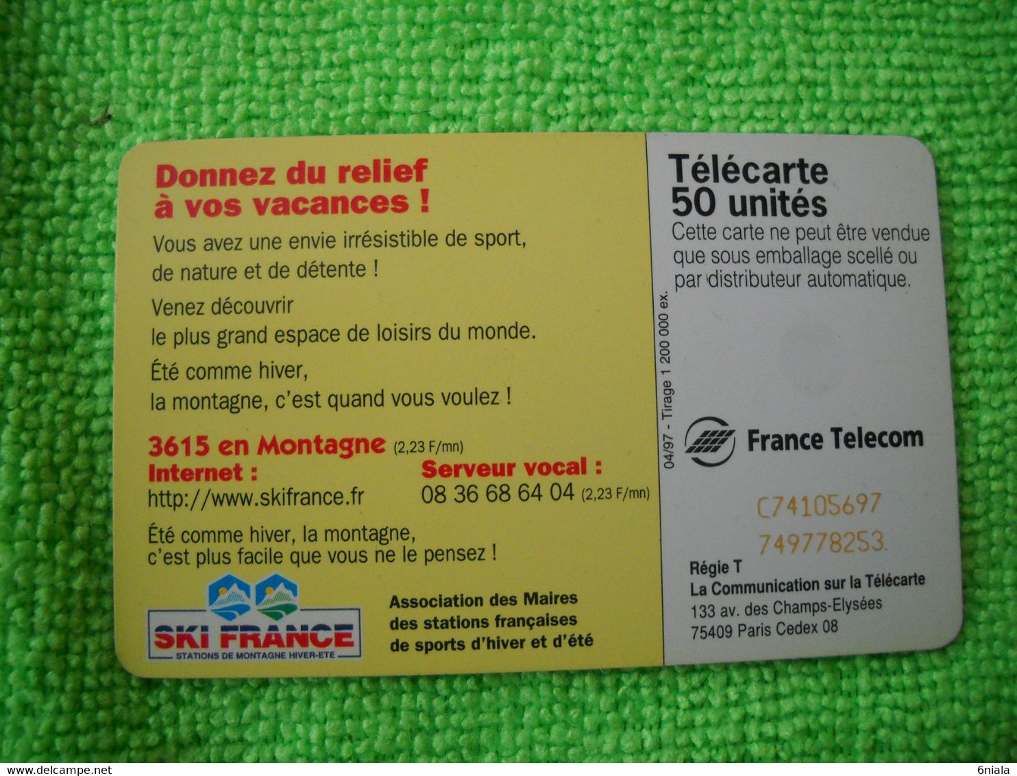 7119 Télécarte Collection 3615 En Montagne Ski Neige SKI FRANCE  50u  ( Recto Verso)  Carte Téléphonique - Mountains
