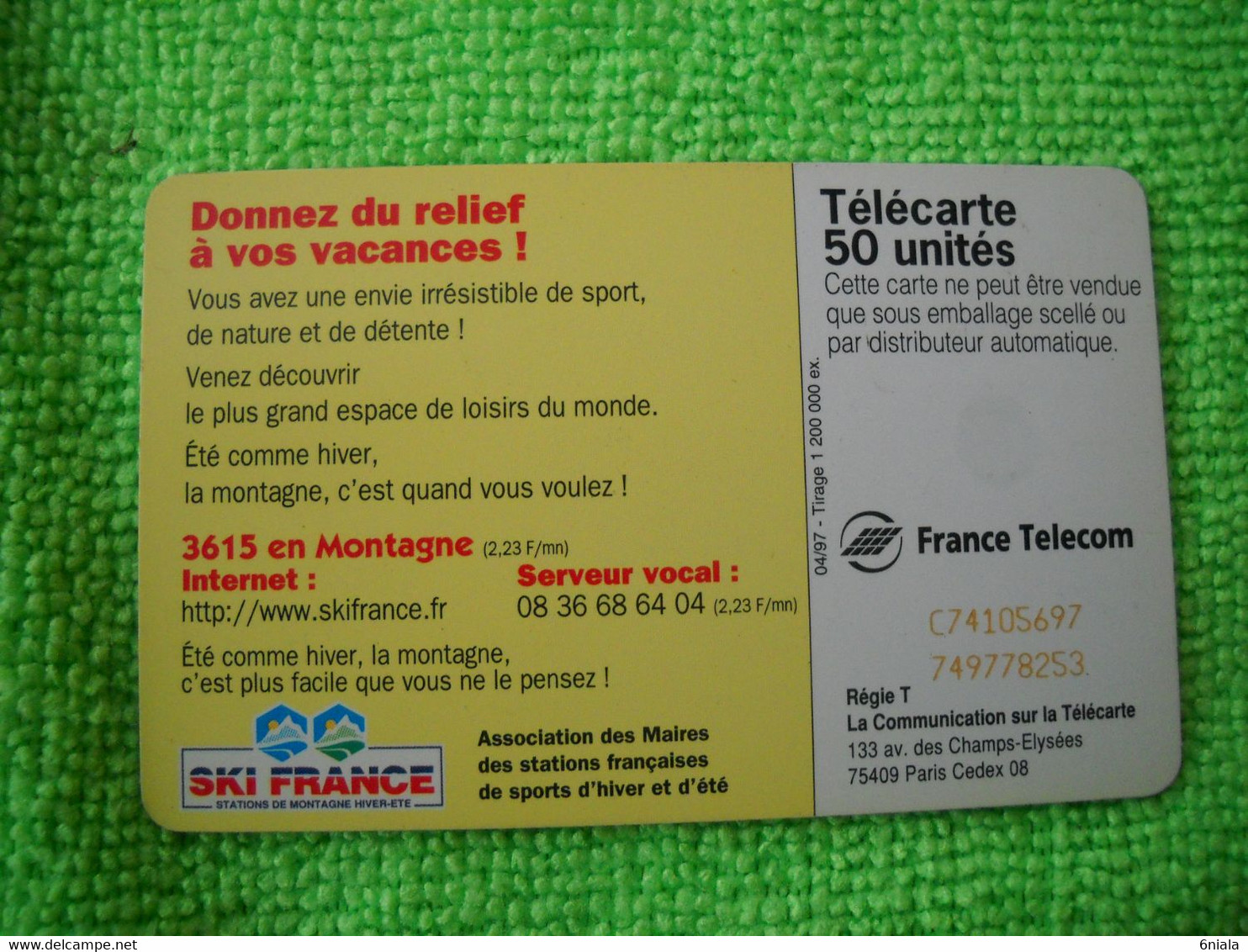 7119 Télécarte Collection 3615 En Montagne Ski Neige SKI FRANCE  50u  ( Recto Verso)  Carte Téléphonique - Montagnes