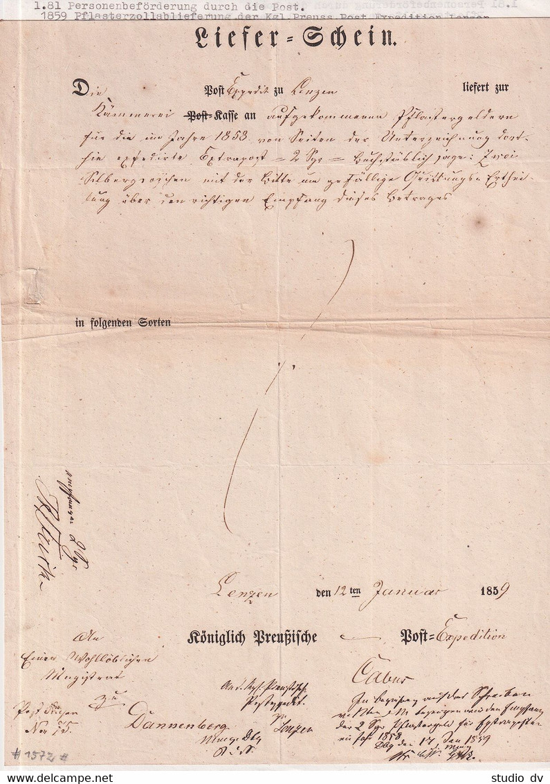 Germany 1858 Prussia Custom Document Sent By Post - Other & Unclassified