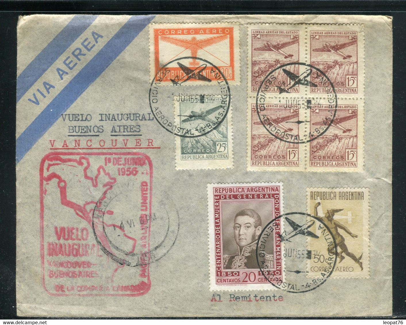 Argentine - Enveloppe 1er Vol Buenos Aires / Vancouver En 1956 - M 135 - Lettres & Documents