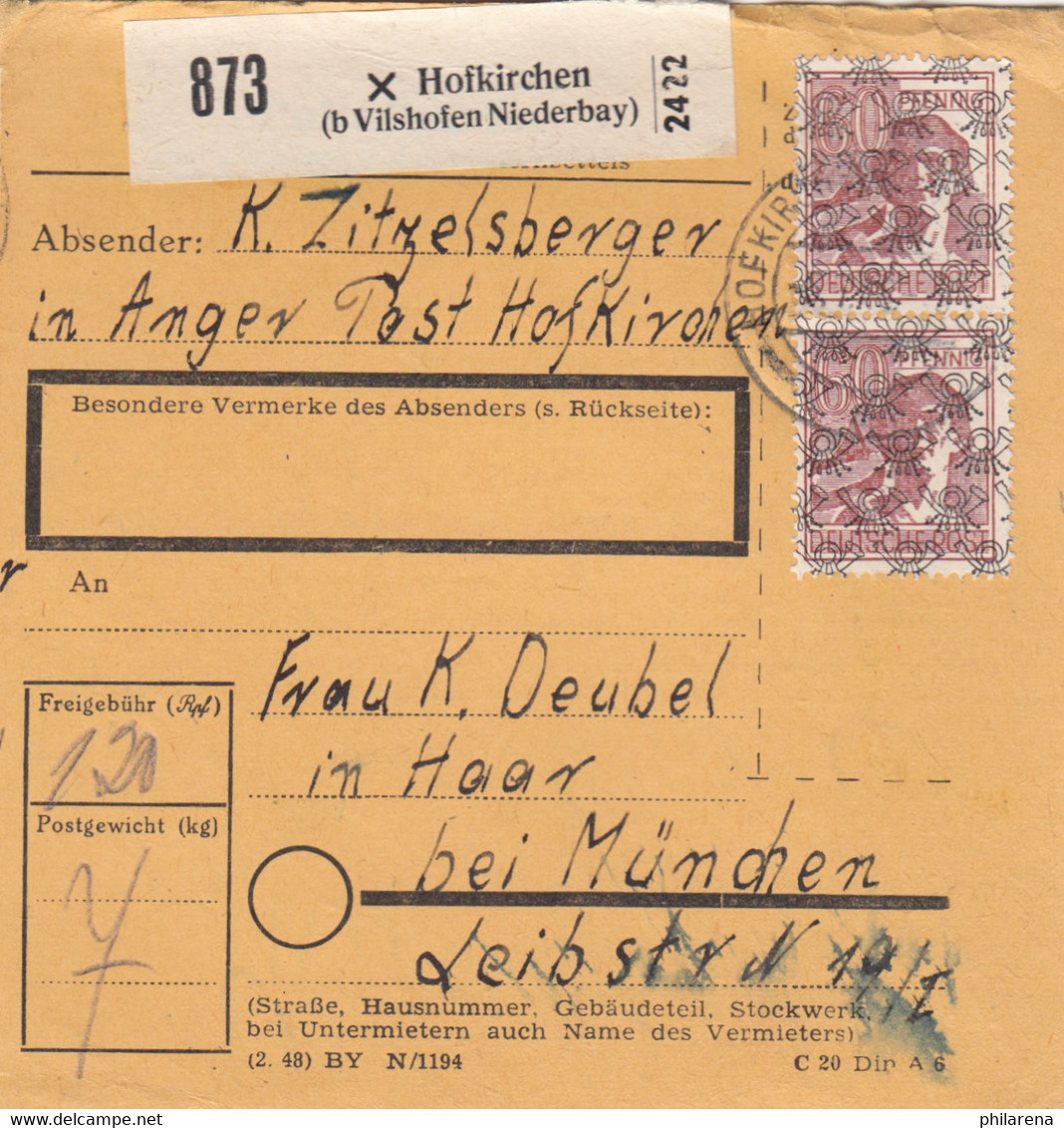 BiZone Paketkarte 1948: Hofkirchen Nach Haar - Other & Unclassified