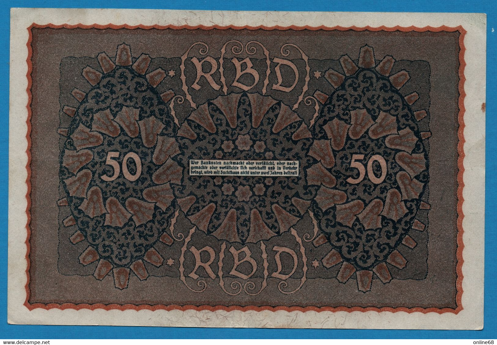 DEUTSCHES REICH 50 Mark  24.06.1919 Série RU A # 706702  P# 66 Reihe 1 - 50 Mark