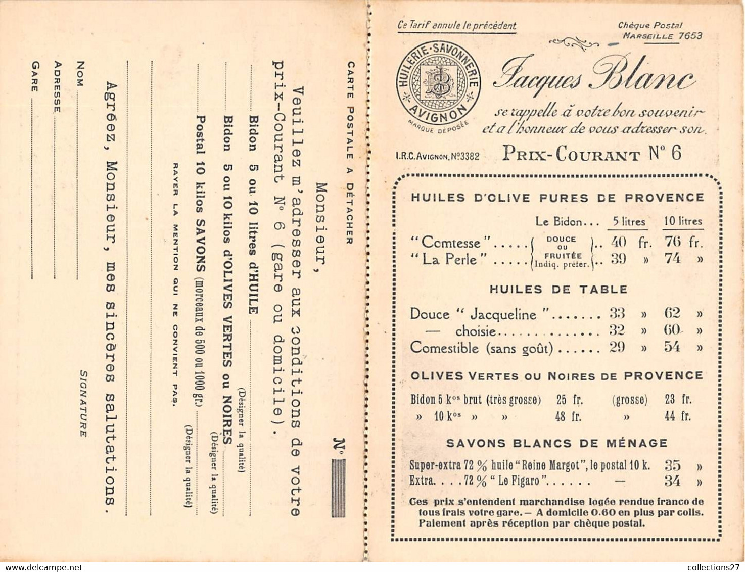 84-AVIGNON- HUILERIE-SAVONNERIE D'AVIGNON JACQUES BLANC- DOUBLE CARTE - Avignon