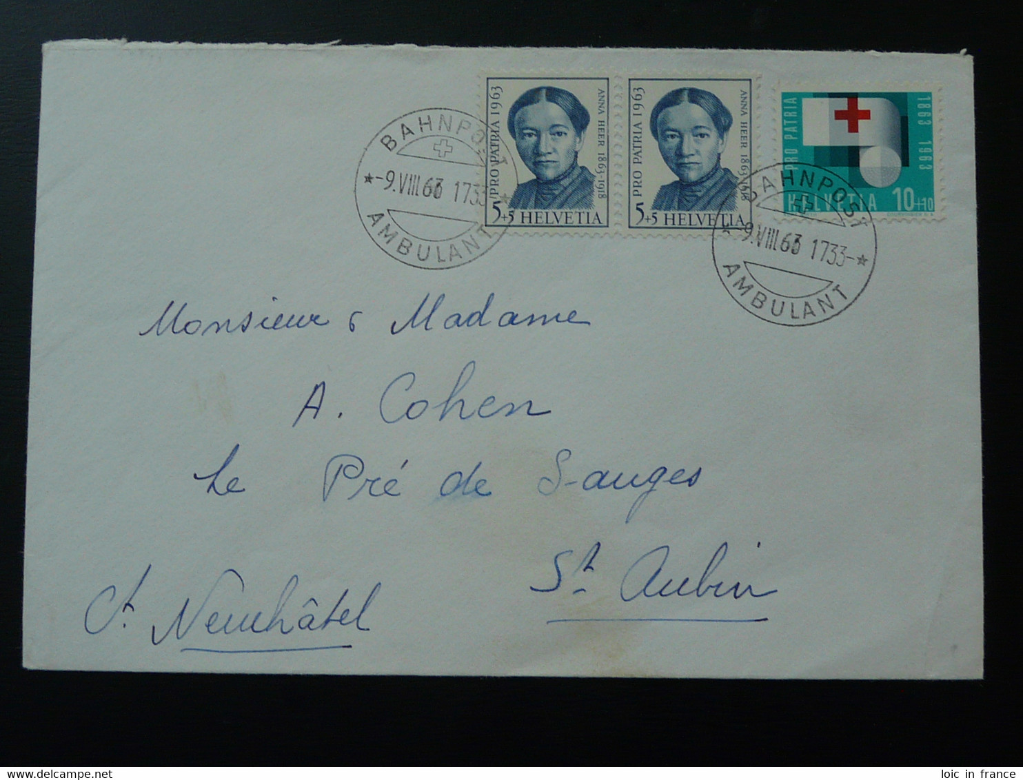 Série Pro Patria Sur Lettre On Cover Oblit. Ambulant Bahnpost 1733 Suisse Switzerland 1963 - Storia Postale