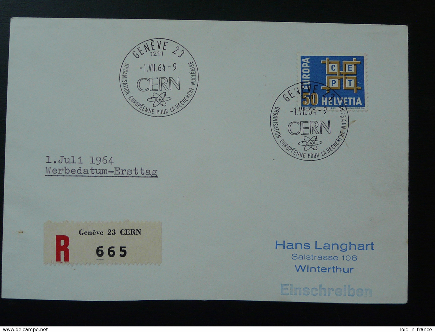 Lettre Recommandée Europa CERN Recherche Nucleaire Nuclear Geneve Suisse Switzerland 1964 - Atomenergie