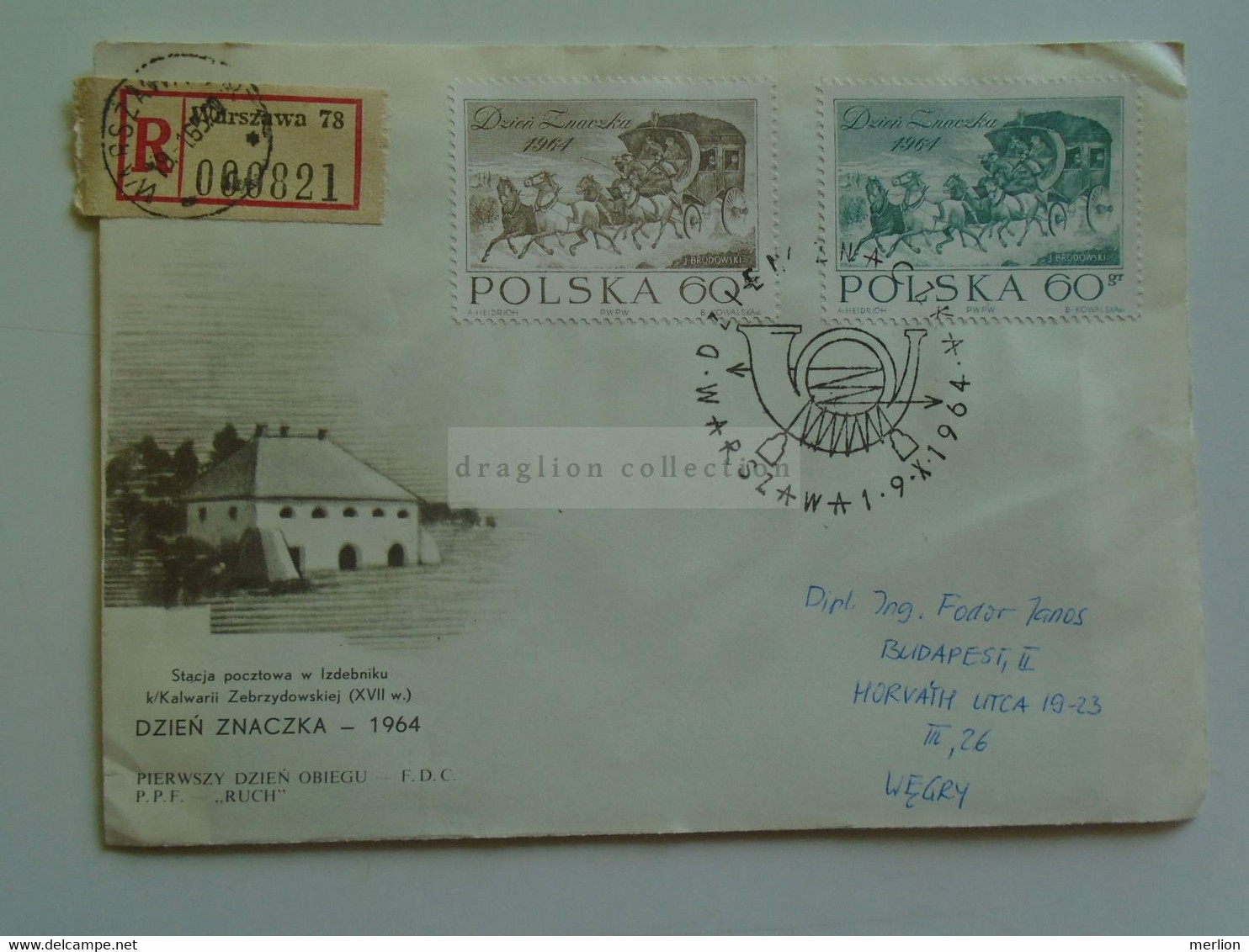 D179631 POLSKA  Poland - FDC Registered Cover 1964-  Cancel 1965 Warszawa  Sent To Hungary  -  Dzien Znaczka - Covers & Documents