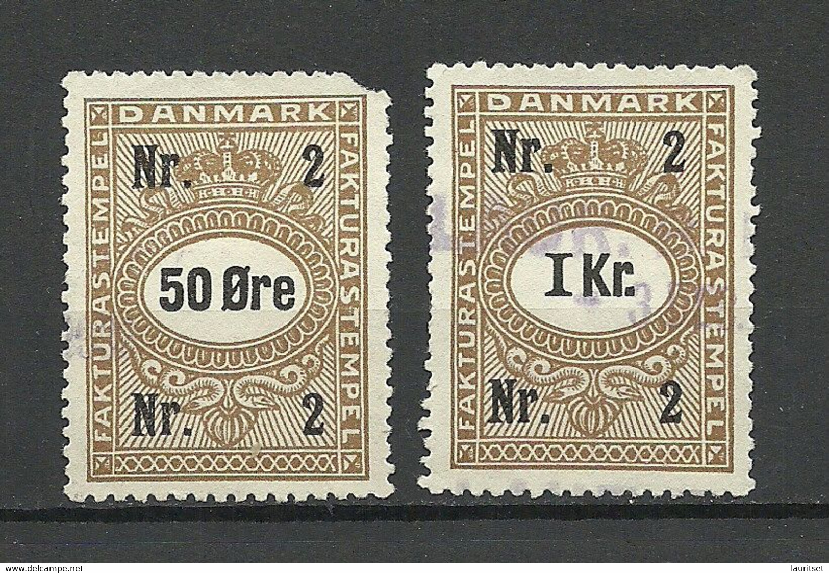 DENMARK Dänemark Stempelmarken Revenue 50 Öre & 1 Krone O - Steuermarken