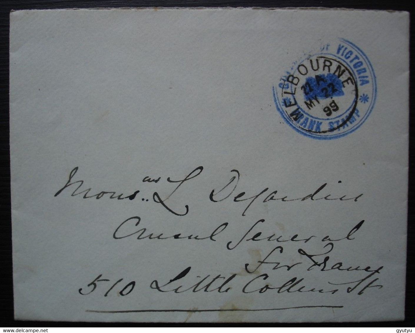 1899 Cover From Melbourne, Franked With The Frank Stamp Of The Governor Of Victoria - Cartas & Documentos