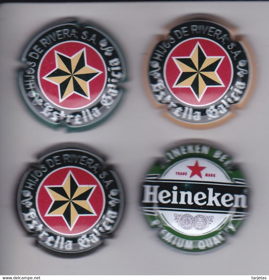 LOTE DE 4 PLACAS DE CAVA DE CERVEZA (BEER)  (CAPSULE) ESTRELLA GALICIA Y HEINEKEN - Schuimwijn