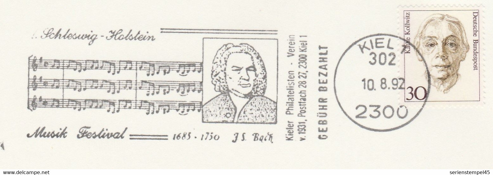 Sonderkarte Schleswig Holstein Musik Festival 1992 Altenhof J S Bach MWST Werbestempel - Music