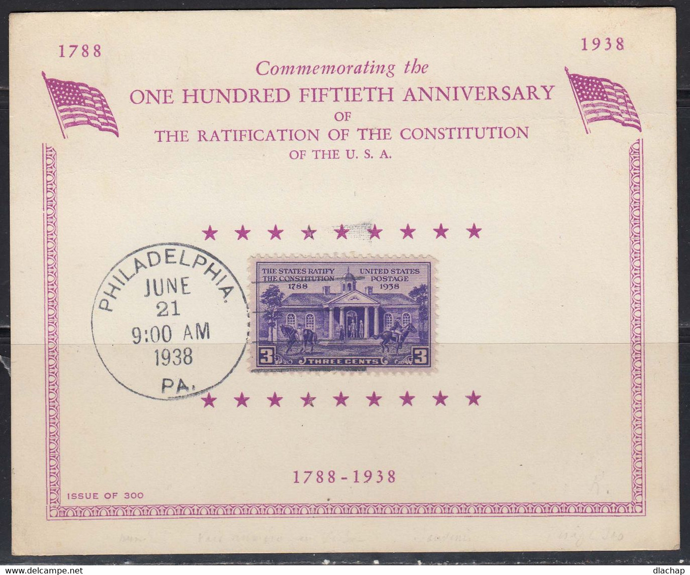 Etats Unis 1938 Carte 1er Jour Avec N° 403 Ratification Constitution.CAD Philadelpia 21 Juin 1938. - Souvenirkaarten