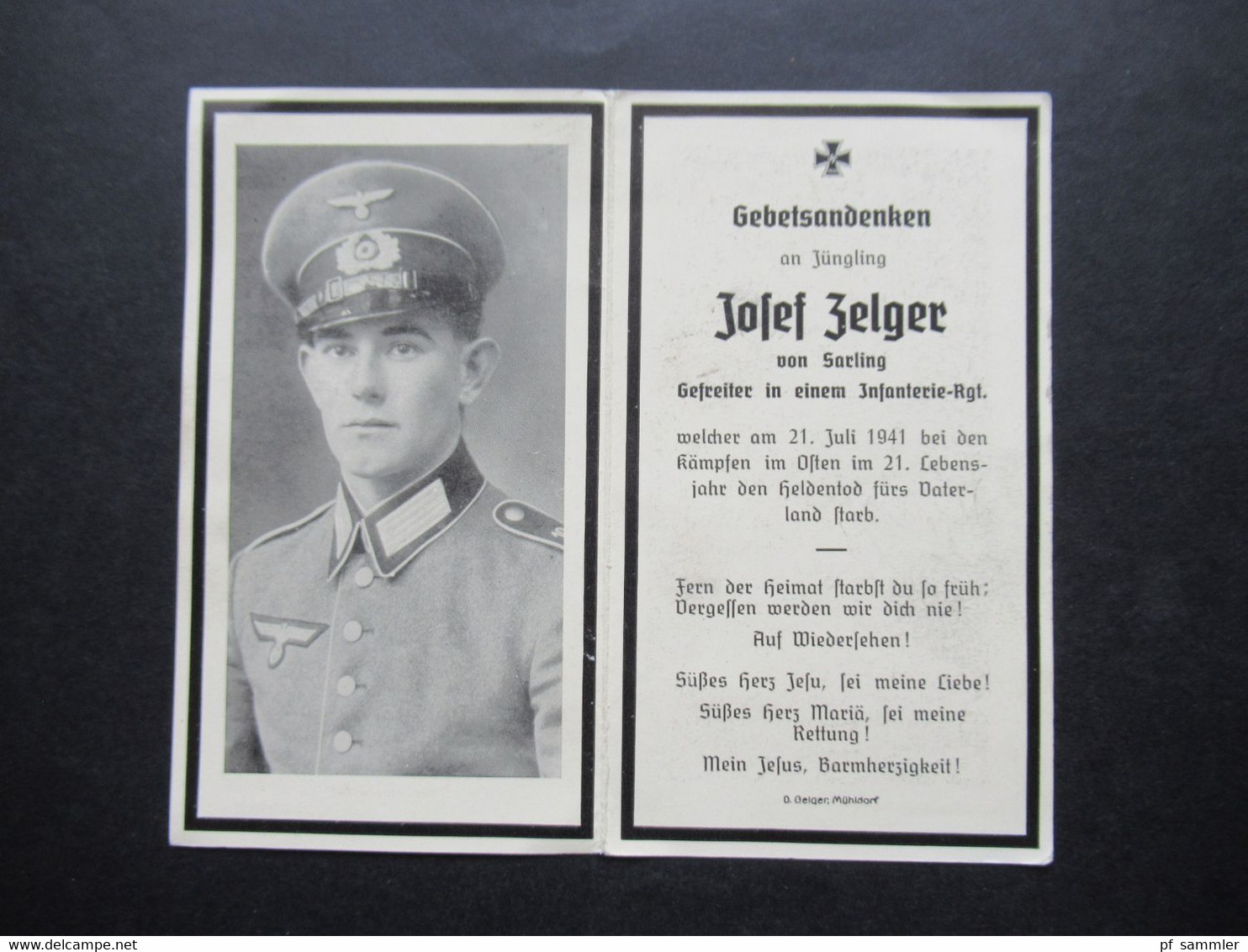 2. WK Sterbebild 1941 Gebetsandenken An Den Jüngling Gefreiter Eines Infanterie Rgt. Gefallen Im Osten - 1939-45