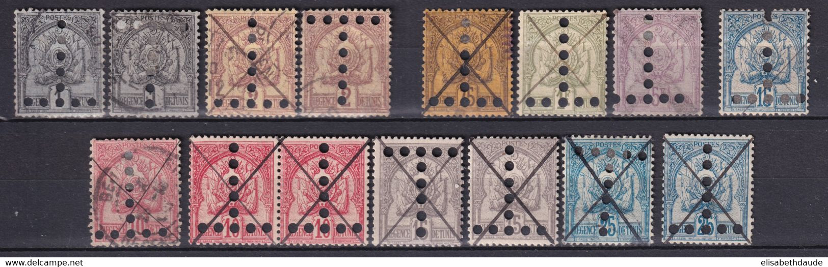 TUNISIE - 1888/1899 - LOT De TAXE PERFORES (VARIETE PERFORATION) OBLITERATION PLUME - COTE = 188 EUR - Used Stamps