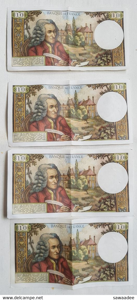 BILLET FRANCE - P. 147C - 10 FRANCS - VOLTAIRE - LOT DE 4 BILLETS - 05 NOVEMBRE 1970 - PLIURE - CRAQUANT - 10 F 1963-1973 ''Voltaire''