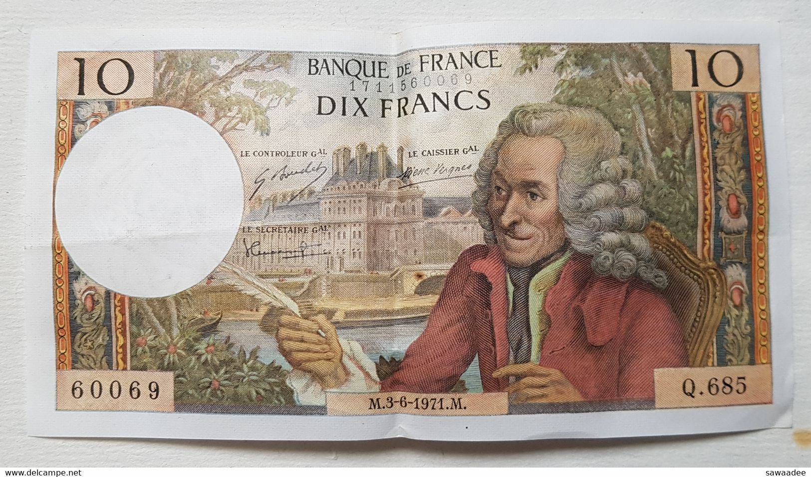 BILLET FRANCE - P. 147d- 10 FRANCS - VOLTAIRE - 03  JUIN 1971 - PLIURE - CRAQUANT - 10 F 1963-1973 ''Voltaire''