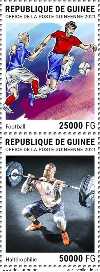 GUINEE GUINEA 2021 SET 2v - OLYMPIC GAMES POSTPONEMENT COVID-19 PANDEMIC CORONAVIRIS FOOTBALL SOCCER WEIGHTLIFTING - MNH - Eté 2020 : Tokyo