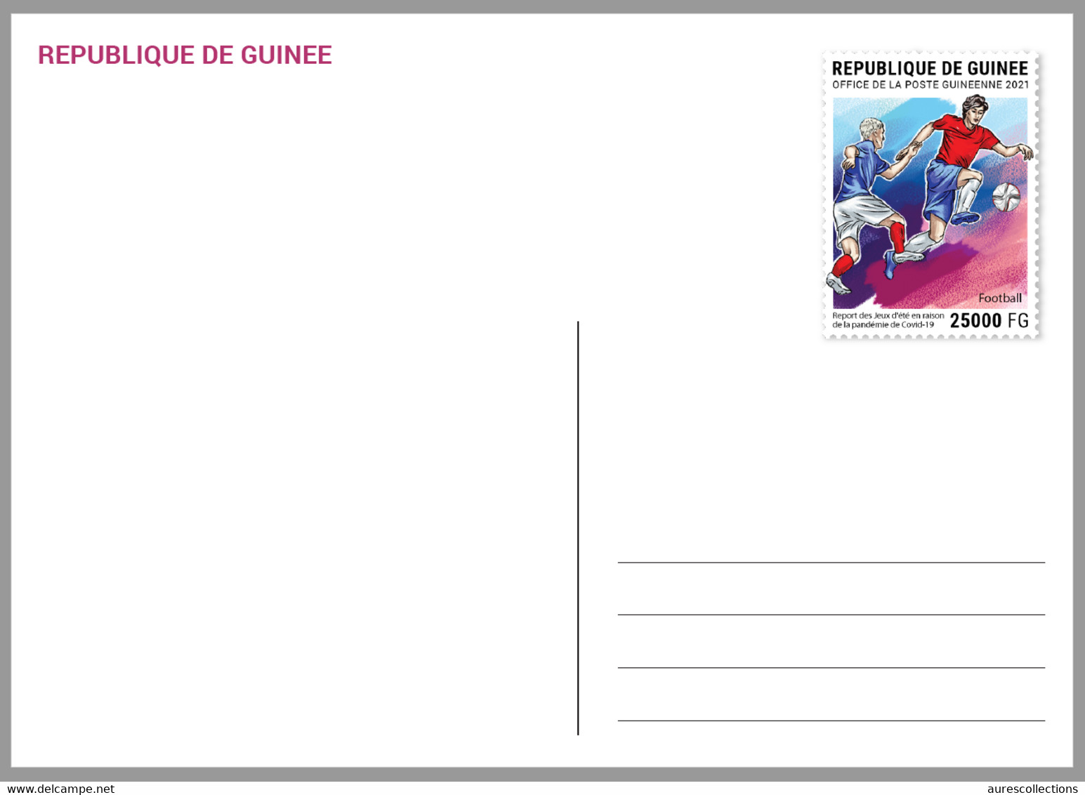 GUINEE GUINEA 2021 STATIONERY CARD - OLYMPIC GAMES POSTPONEMENT COVID-19 PANDEMIC CORONAVIRIS FOOTBALL SOCCER - Verano 2020 : Tokio