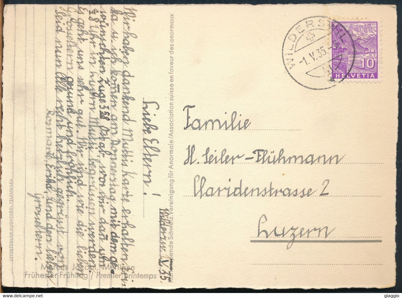 °°° 28136 - SWITZERLAND - BE - WILDERSWIL - 1935 With Stamps °°° - Wilderswil