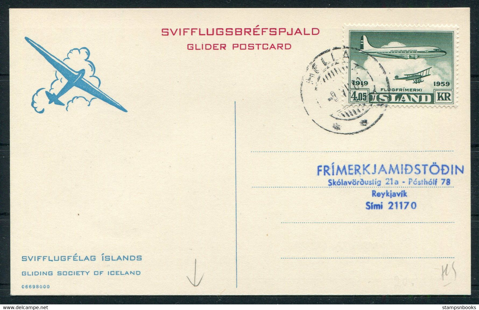 1969 Iceland Hella Reykjavik Glider Flight Postcard - Lettres & Documents