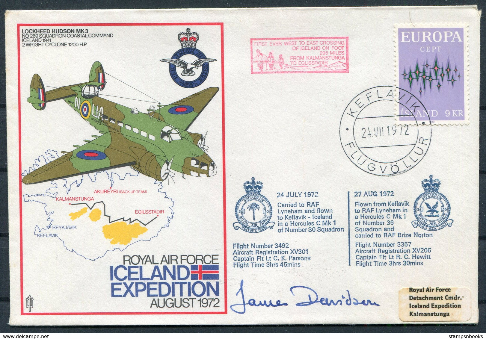 1972 Iceland Royal Air Force Expedition Flight Cover. RAF Brize Norton,Lyneham Kalmanstunga Egilsstadir Keflavik SIGNED - Covers & Documents