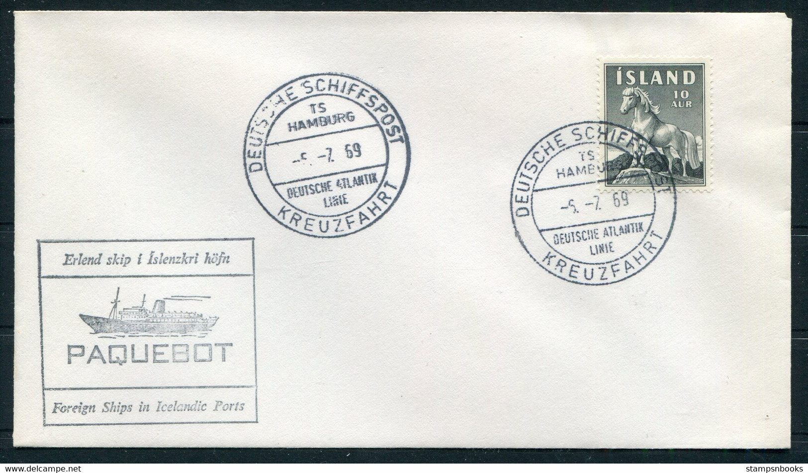 1969 Iceland Paquebot Deutsche Schiffspost Kreuzfahrt "TS Hamburg" Ship - Covers & Documents