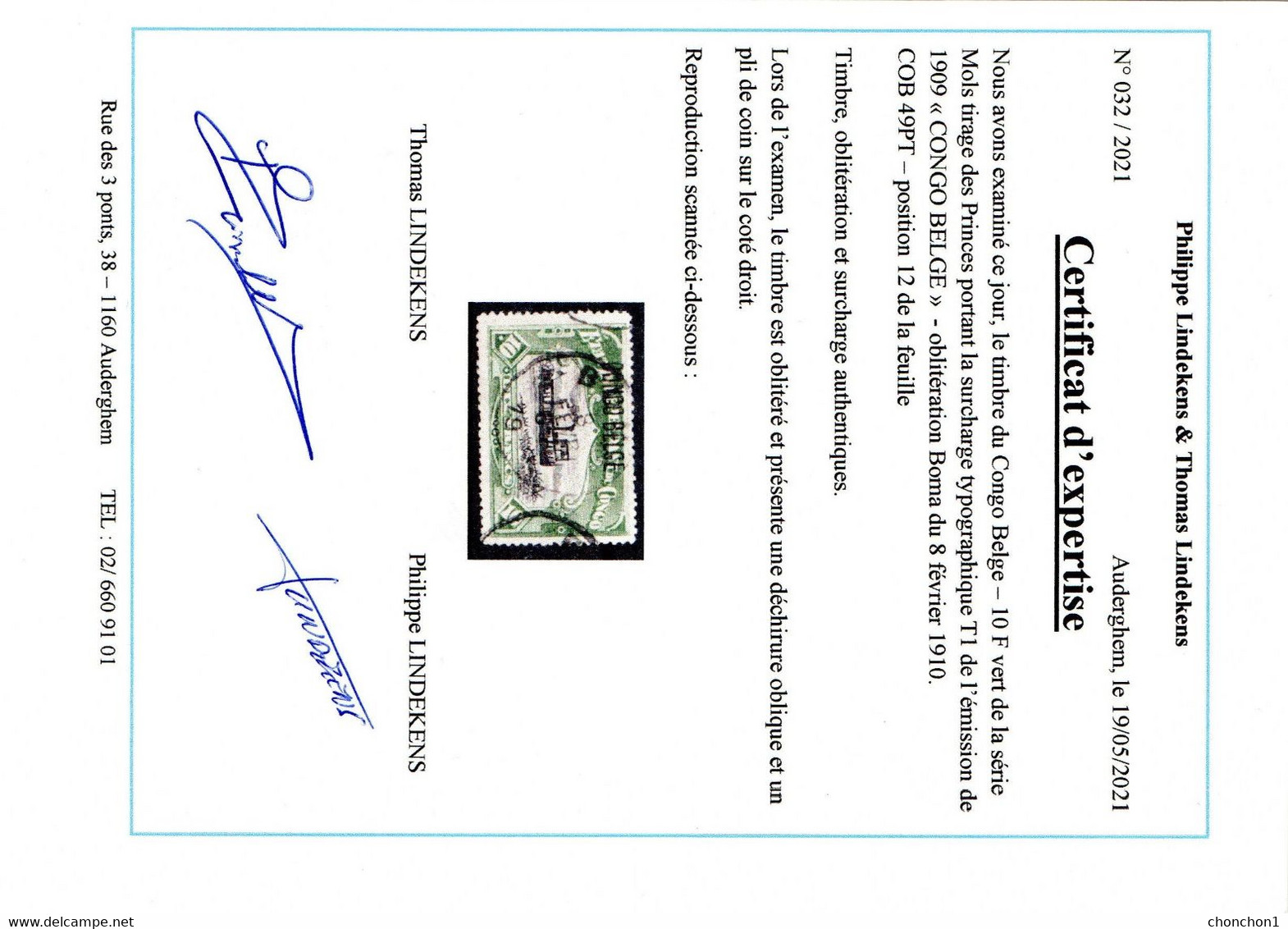 CONGO - COB 49PT - Tirage Des Princes  - Pos #12 - Obl BOMA - R -certificat -  COB 90 Euros - B14 - Usati
