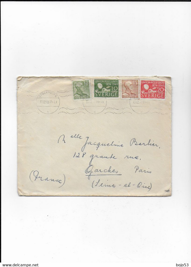 SUEDE  Belle Enveloppe De 1949 Pour La FRANCE - Other & Unclassified