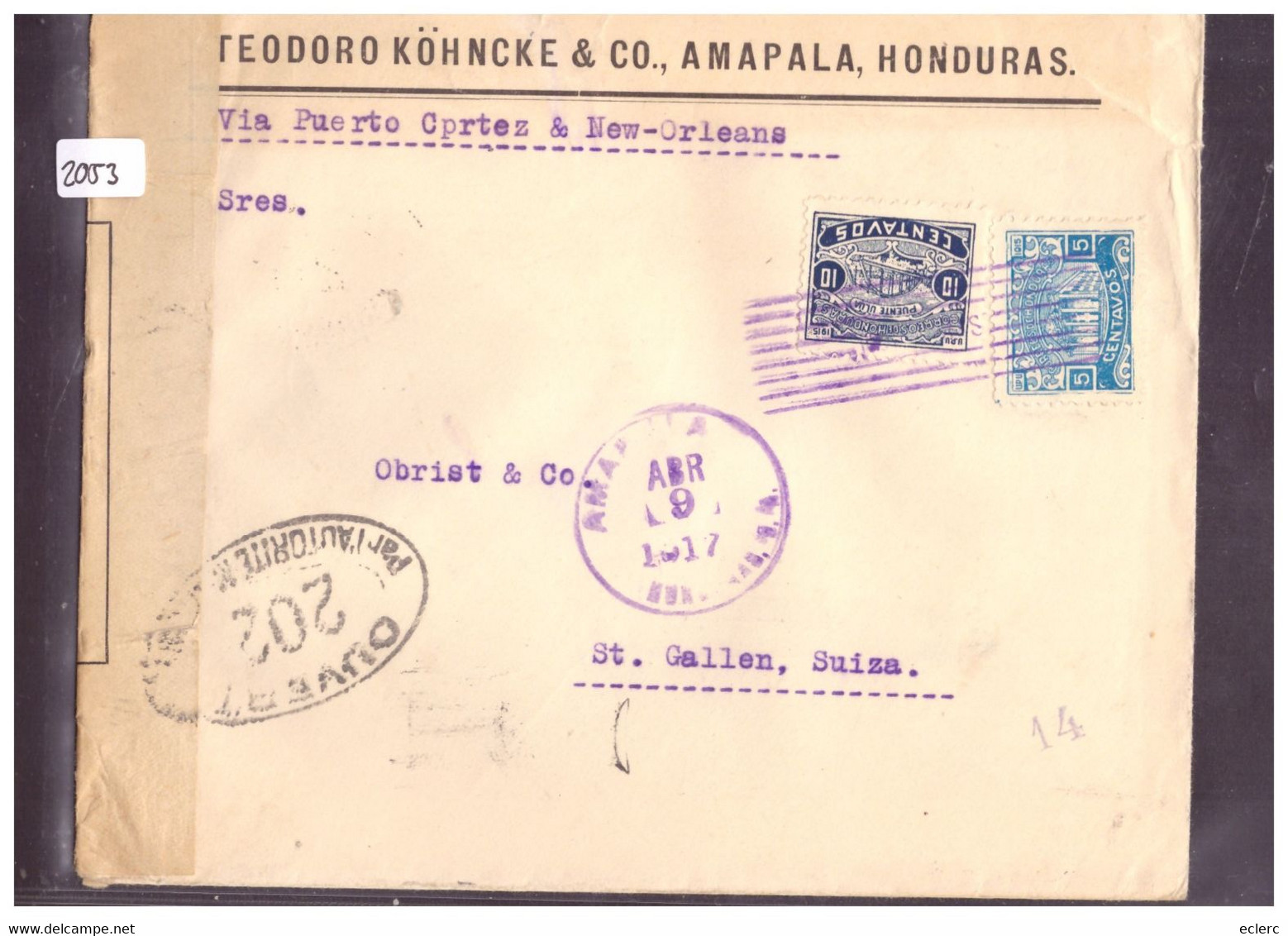 HONDURAS - COURRIER CENSURE POUR LA SUISSE - VOIR 2 IMAGES POUR LES DETAILS - !!! NO PAYPAL !!! - Honduras