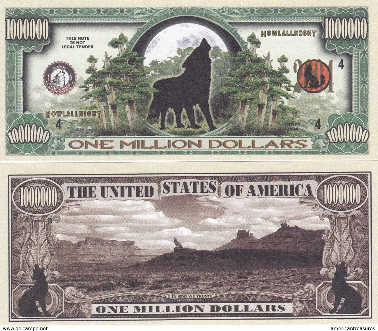 USA 'Howling Wolf' 1 Million Dollar Novelty Banknote - Wildlife Series - UNC & CRISP - Altri – America