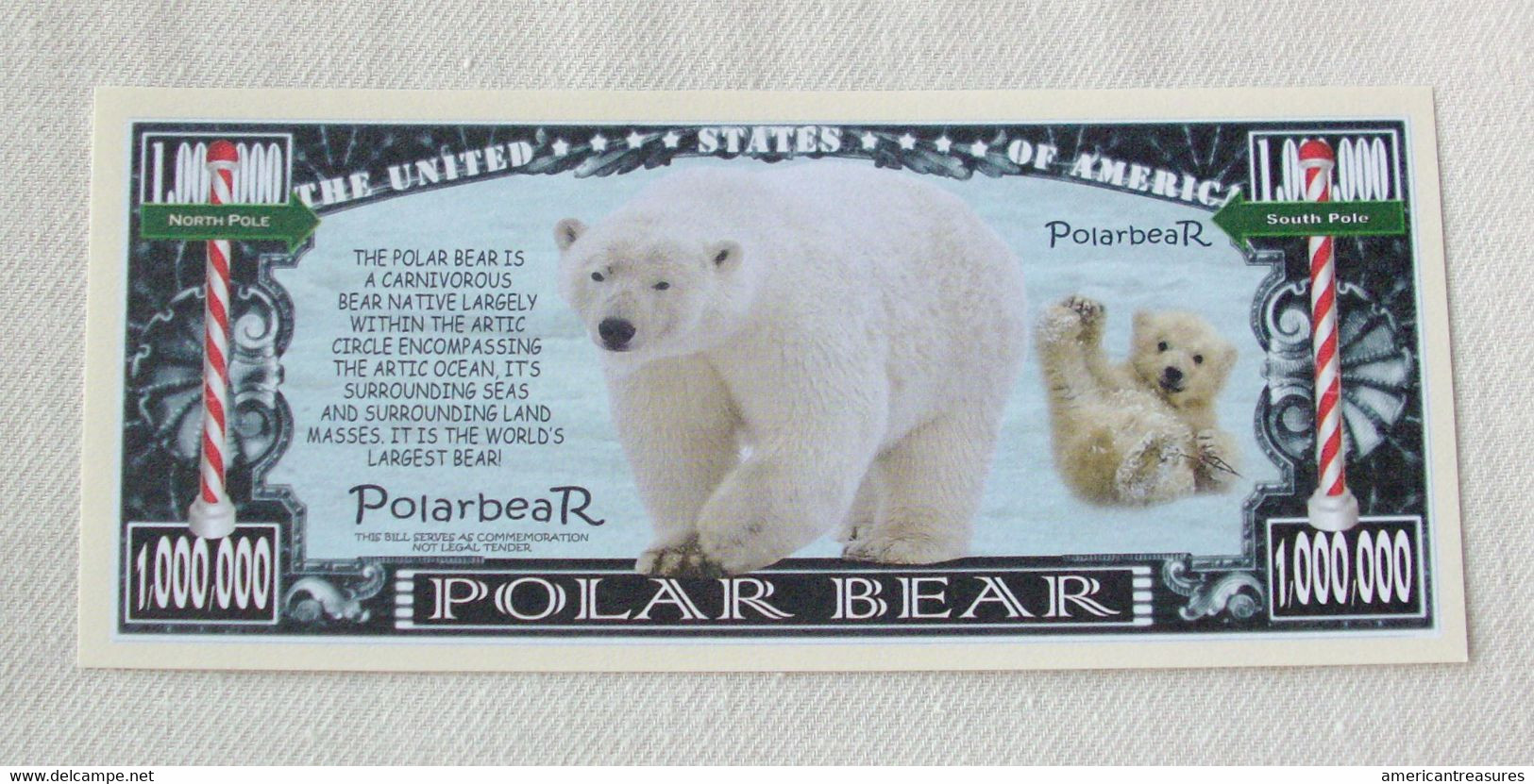 USA 'Polar Bear' 1 Million Dollar Novelty Banknote - Wildlife Series - UNC & CRISP - Other - America