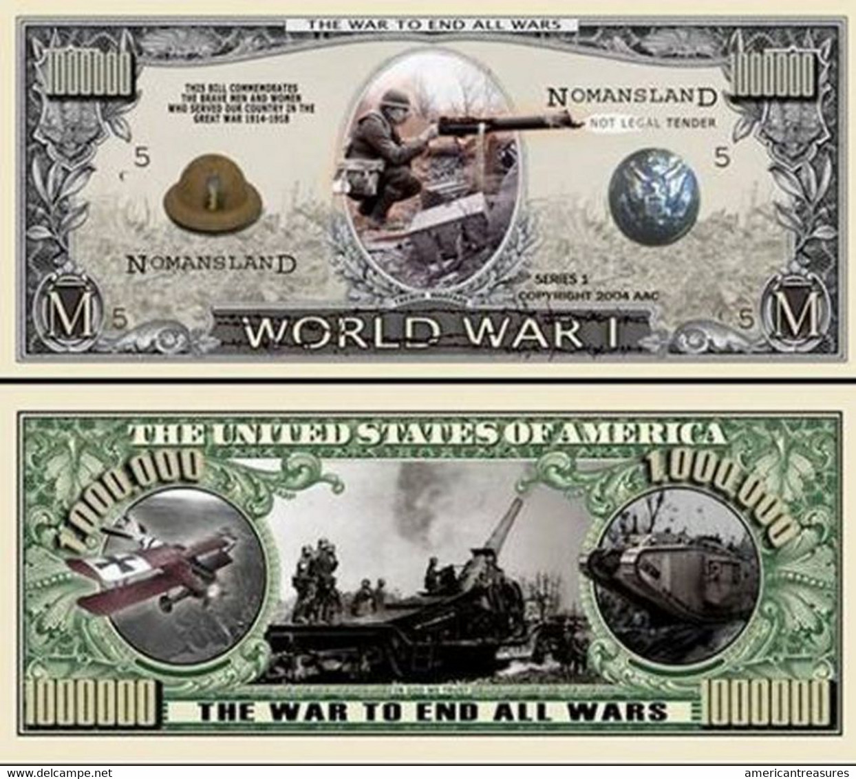 USA World War I Commemorative Novelty Banknote 1 Million Dollar - UNCIRCULATED & CRISP - Altri – America