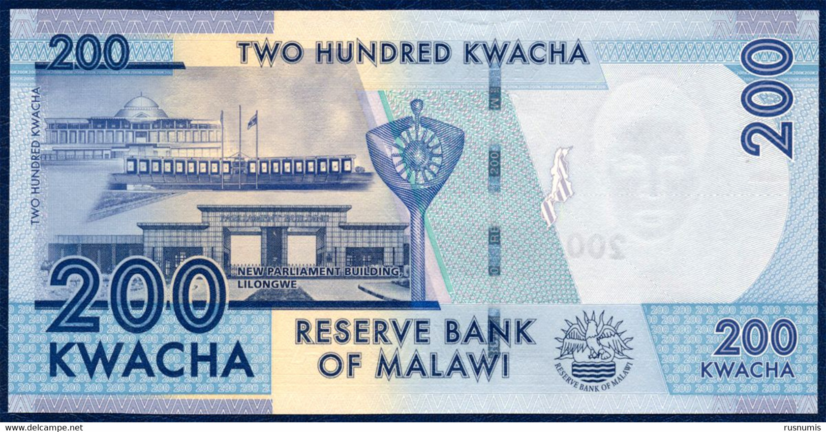 MALAWI 200 KWACHA P-60a Malawi Bank Lilongwe, Fish - Parliament Building 2012 UNC - Malawi