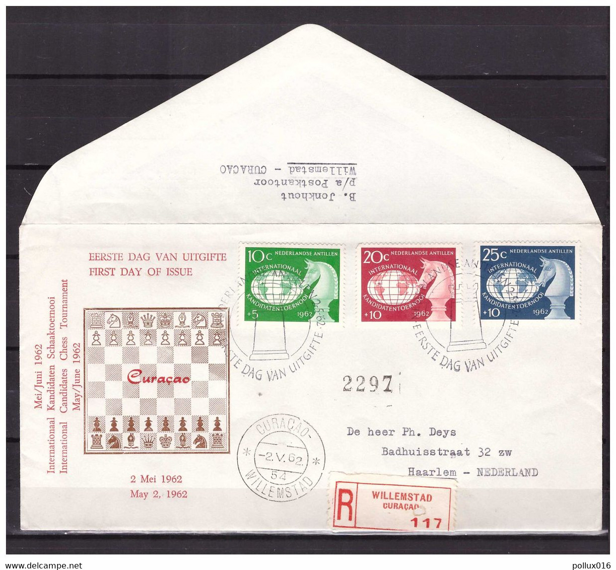 Antillen / Antilles 1962 FDC 22 Schaken Chess - Curaçao, Nederlandse Antillen, Aruba