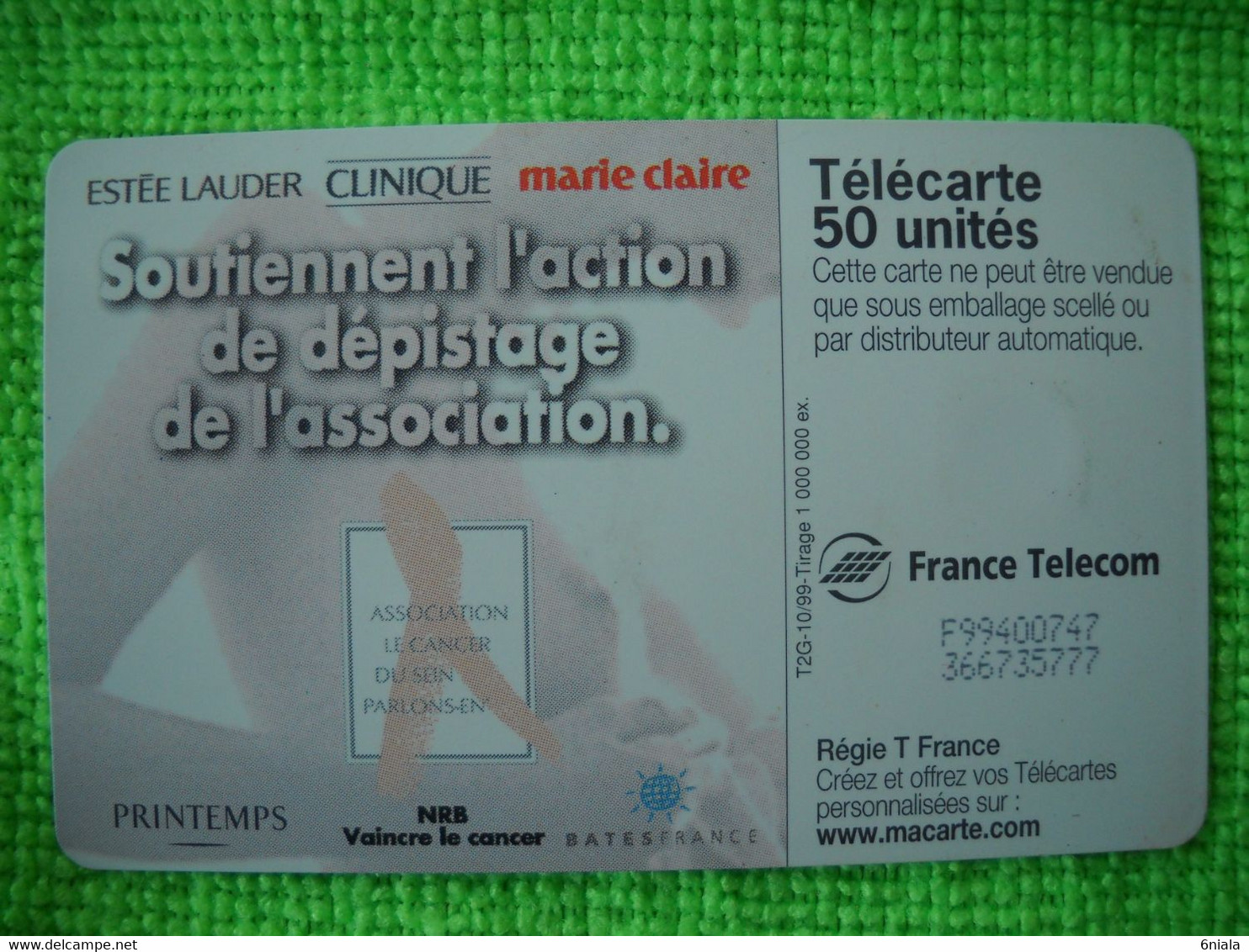 7123 Télécarte Collection  3615 Cancer Du Sein  ESTEE LAUDER . MARIE CLAIRE     50u  ( Recto Verso)  Carte Téléphonique - Altri & Non Classificati