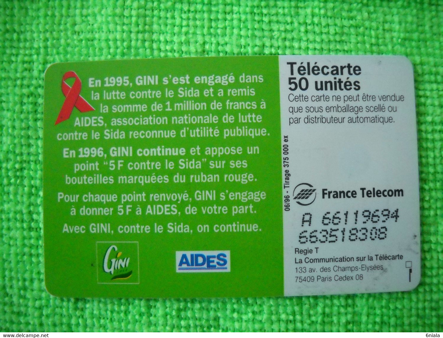 7124 Télécarte Collection  GINI SIDA   AIDES      50u  ( Recto Verso)  Carte Téléphonique - Alimentation