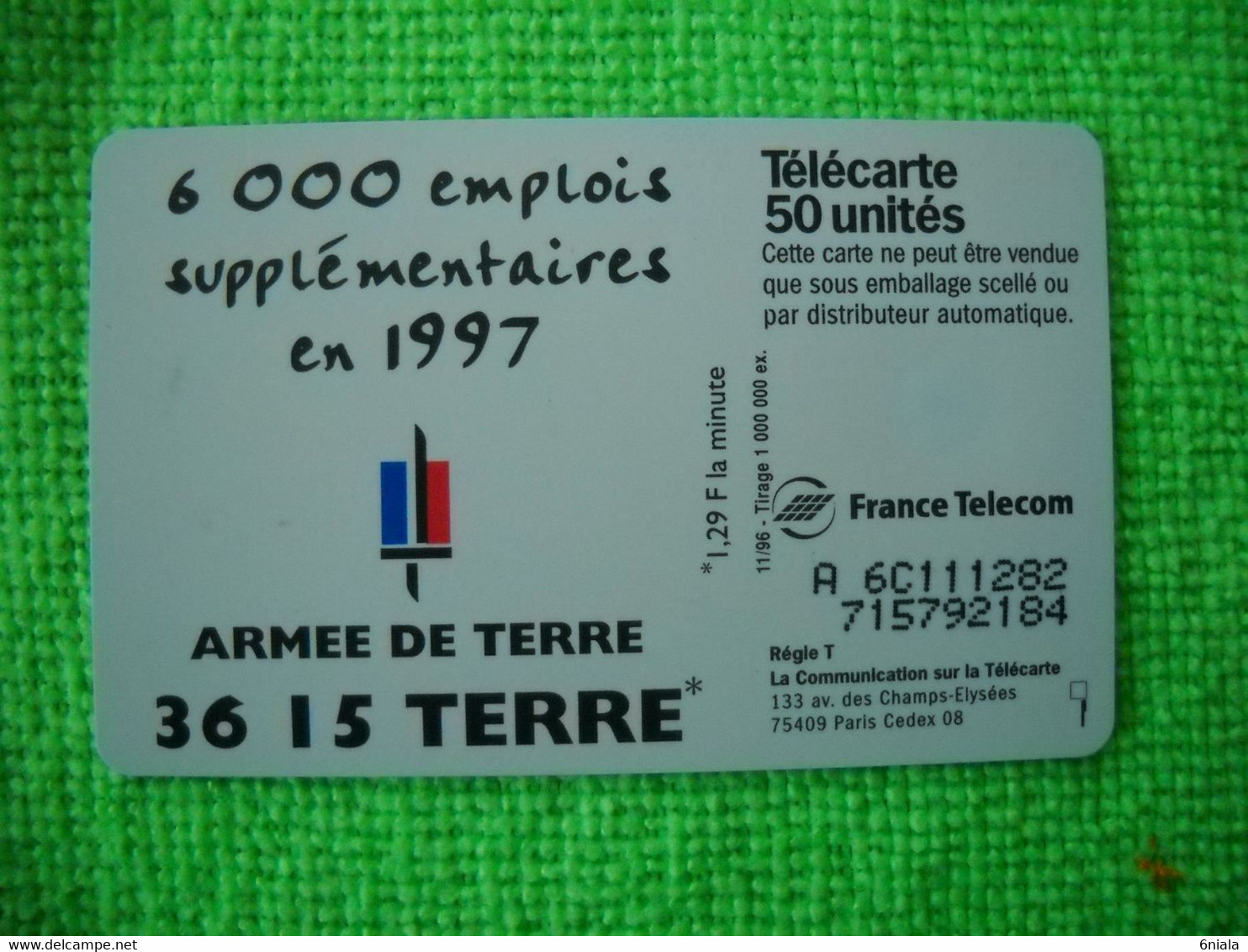 7127 Télécarte Collection 3615 TERRE ARMEE DE TERRE  6000 Emplois En 1997   50u  ( Recto Verso)  Carte Téléphonique - Armee