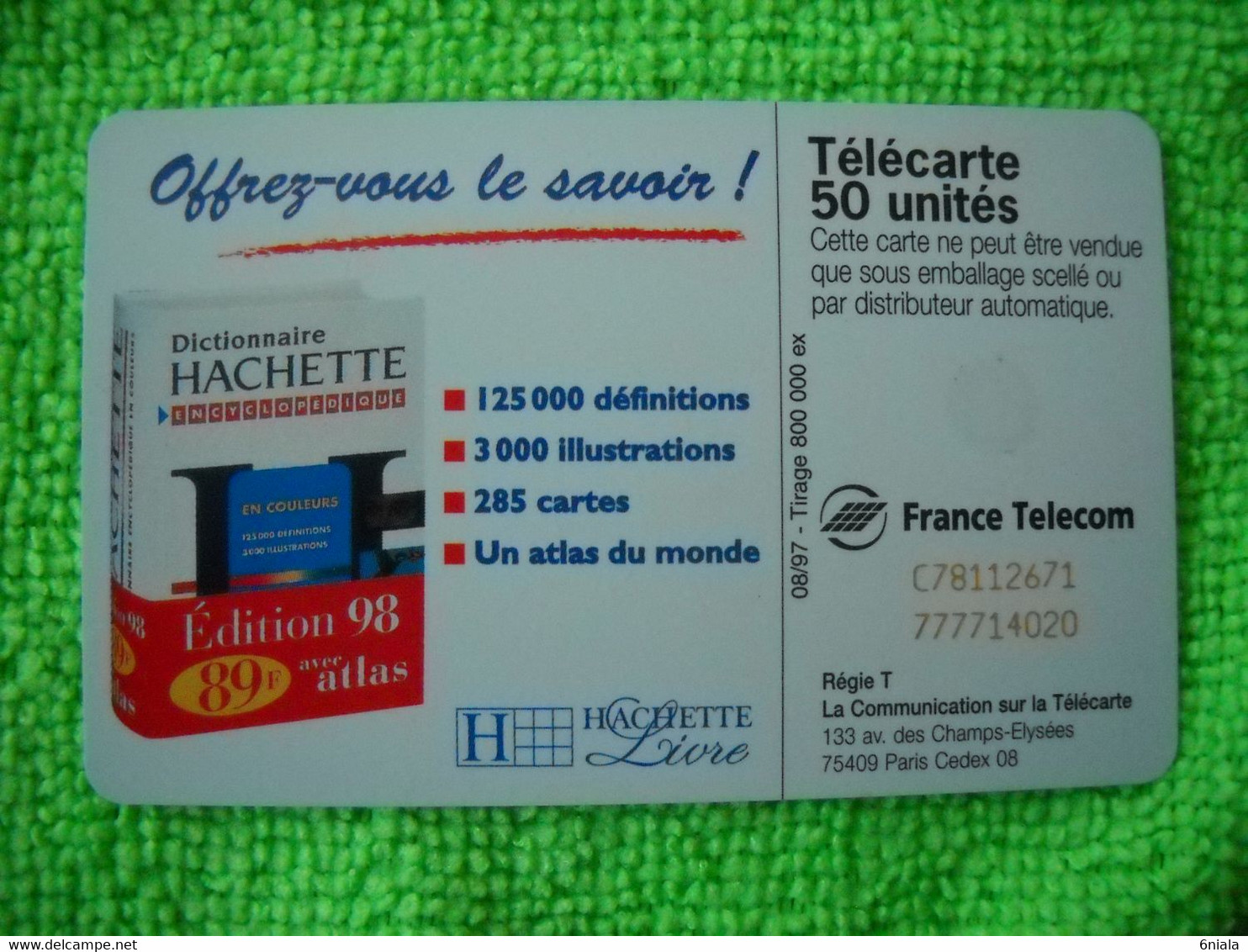 7128 Télécarte Collection Dictionnaire HACHETTE  LIVRE    50u  ( Recto Verso)  Carte Téléphonique - Ontwikkeling