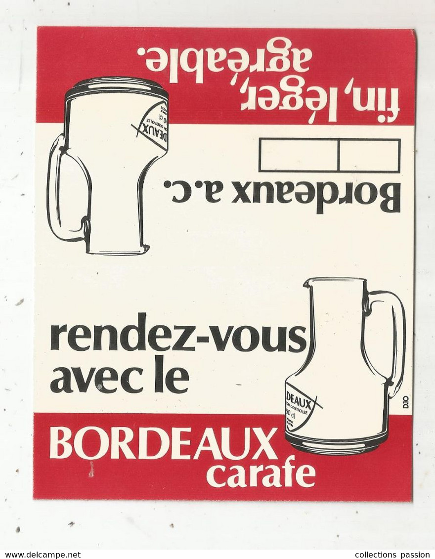 Publicité De Table De Restaurant ,rendez Vous Avec Le BORDEAUX CARAFE ,pliable ,neuf, BORDEAUX A.c. - Sonstige & Ohne Zuordnung