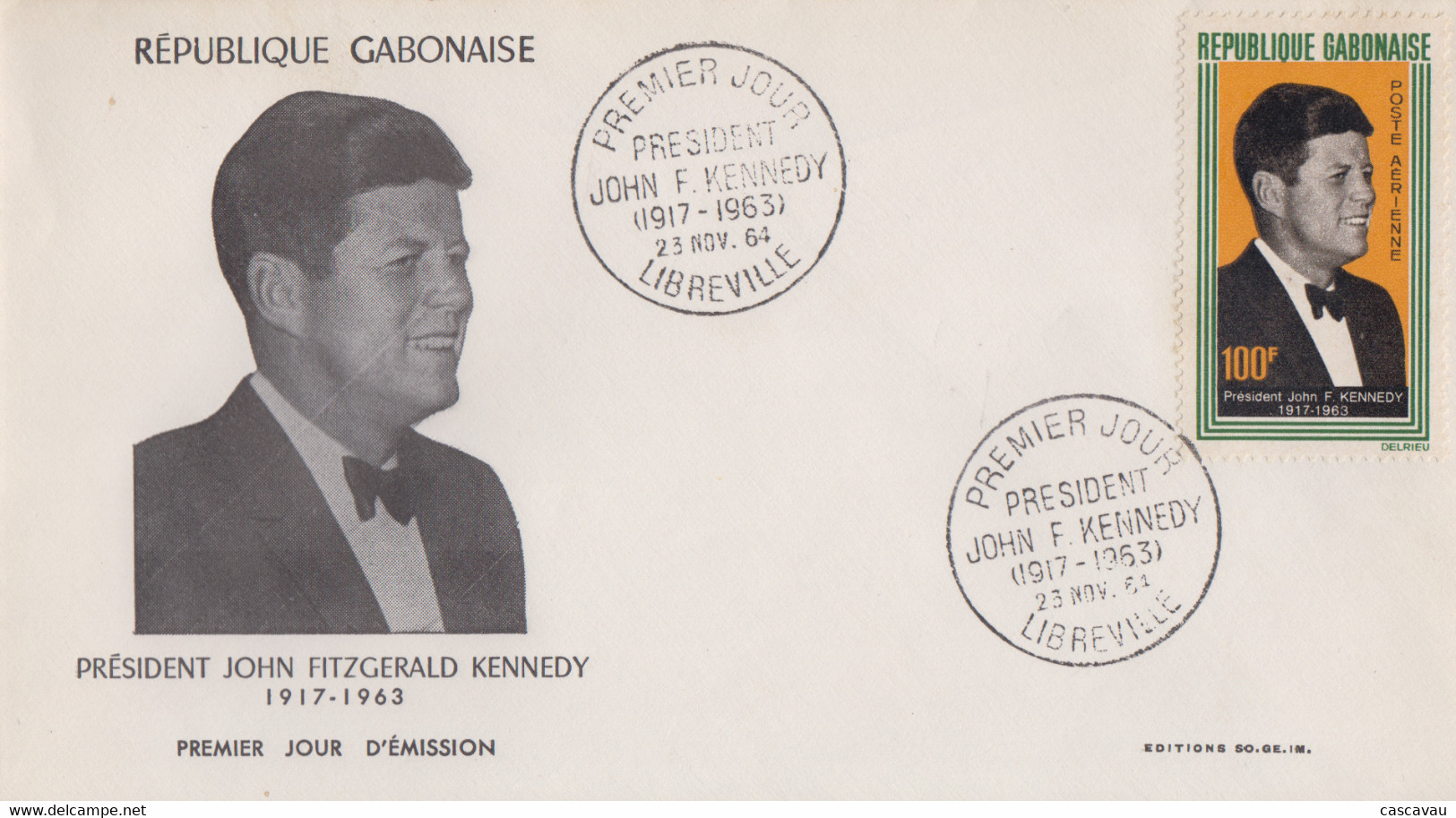 Enveloppe  FDC  1er  Jour    GABON    Président   John  KENNEDY   1964 - Kennedy (John F.)