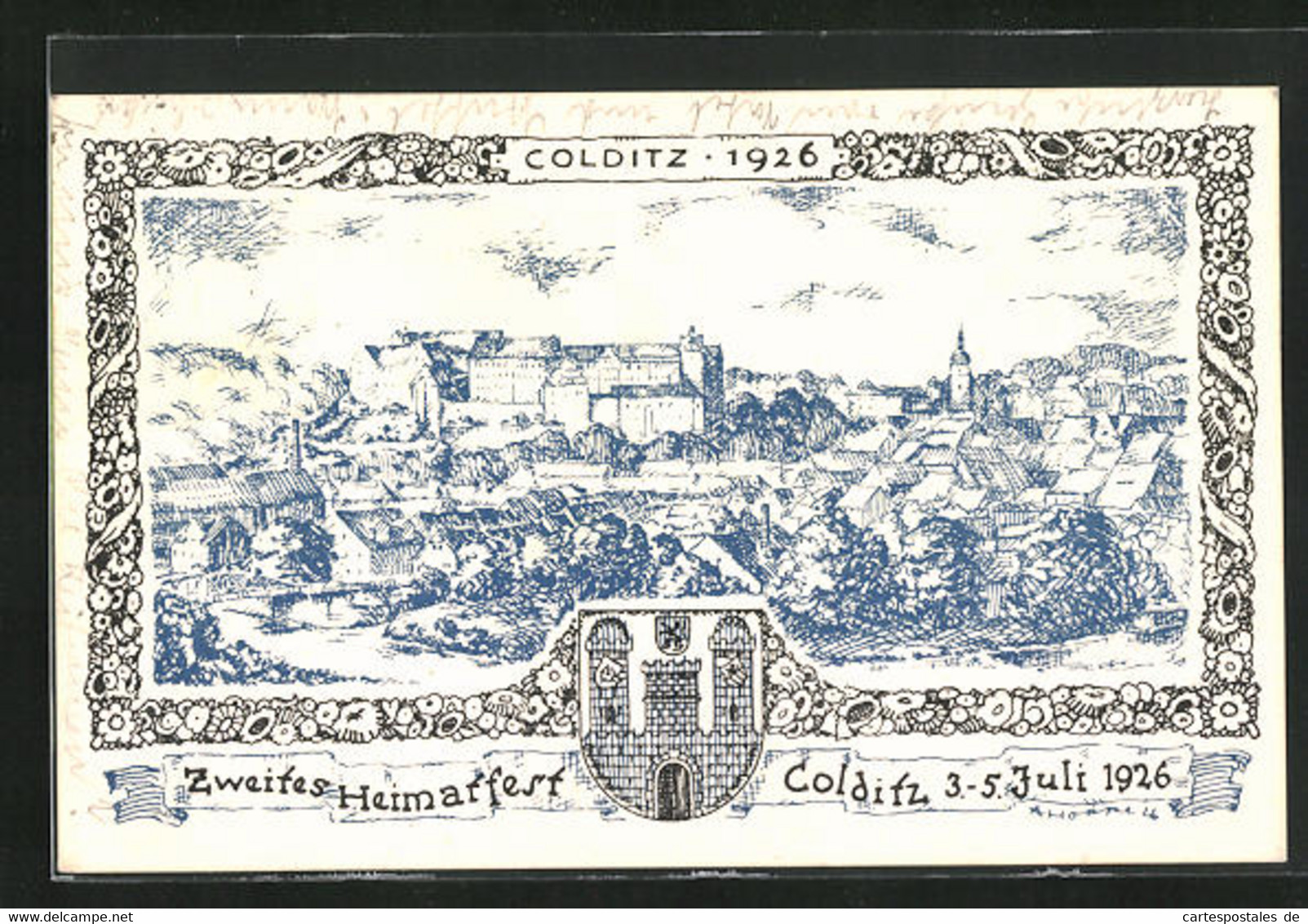 Künstler-AK Colditz I. Sa., Zweites Heimatfest 1926, Teilansicht - Colditz